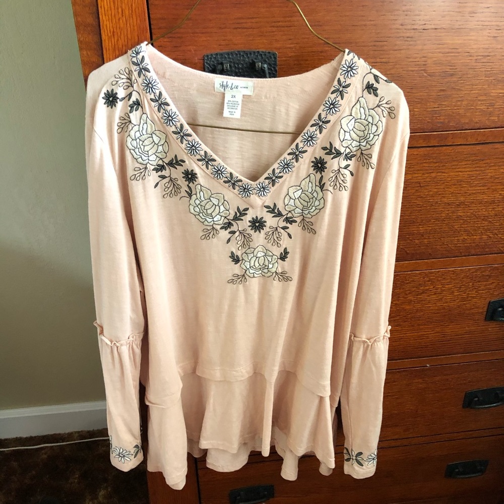 Peach and gray flower cotton blouse